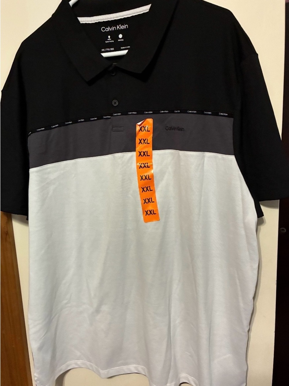 Calvin Klein Black, Gray & White Panel Polo Shirt